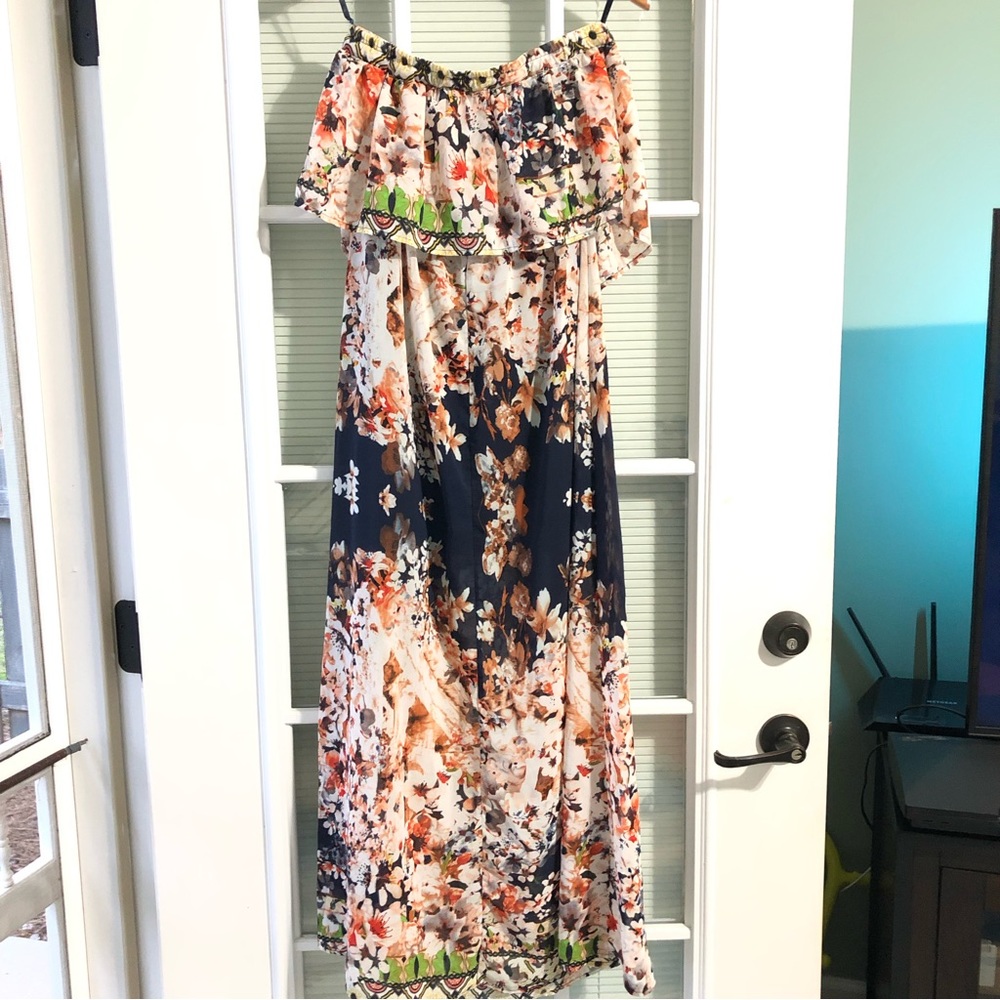 Floral Ya Los Angeles Strapless Colorful Maxi Dress Lined Size S